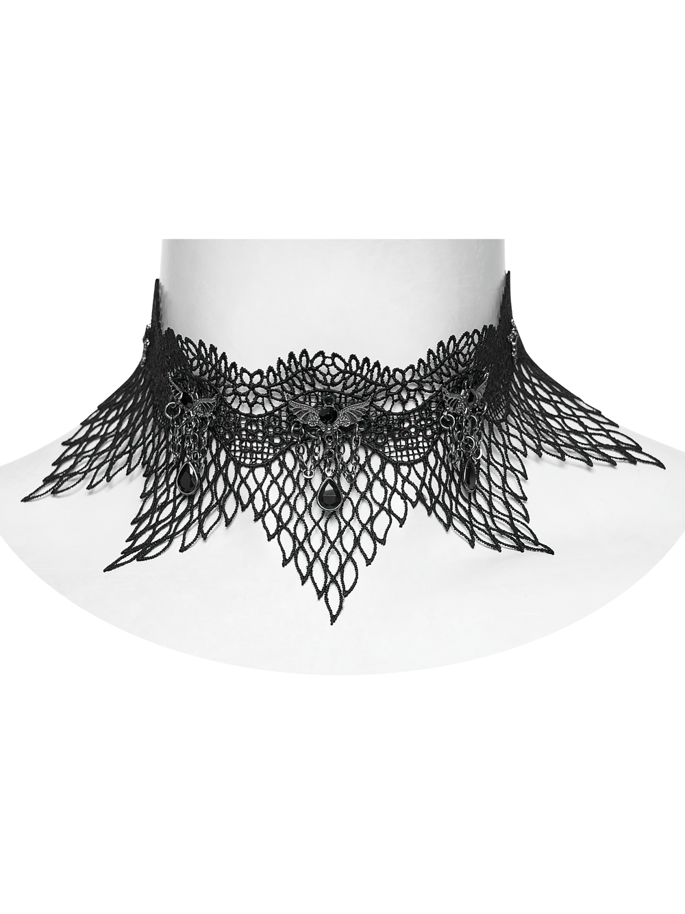 Black Gothic Bat Wing Lace Choker with Crystal Drops
