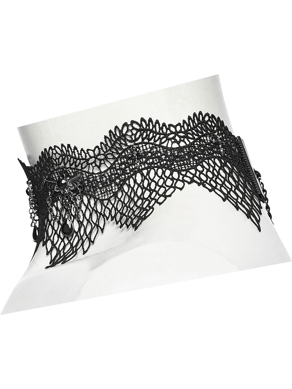 Black Gothic Bat Wing Lace Choker with Crystal Drops