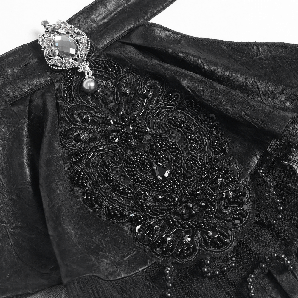Black Gothic Brocade Shirt with Ruffles and Lace