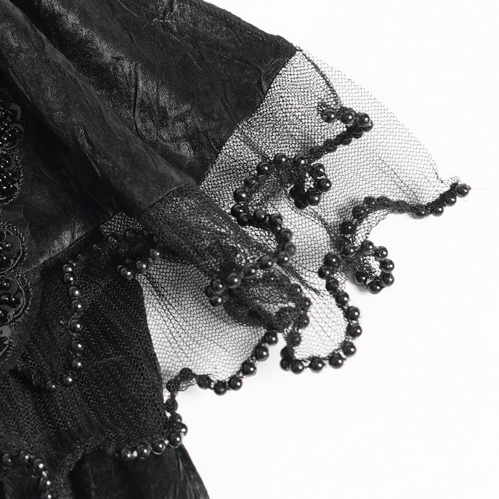 Black Gothic Brocade Shirt with Ruffles and Lace