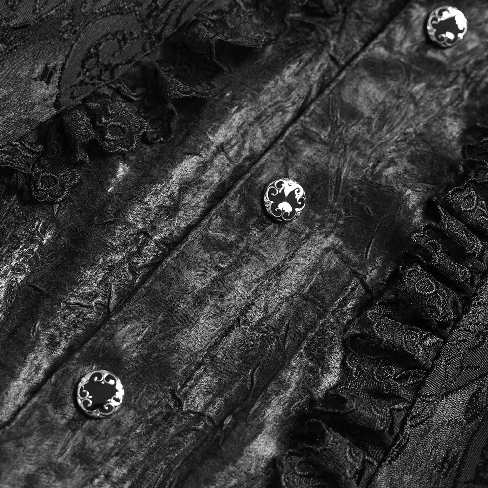Black Gothic Brocade Shirt with Ruffles and Lace