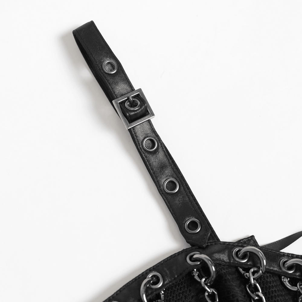 Black Gothic Chain Bustier Top with Lace Up Back