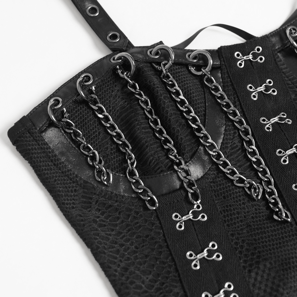 Black Gothic Chain Bustier Top with Lace Up Back