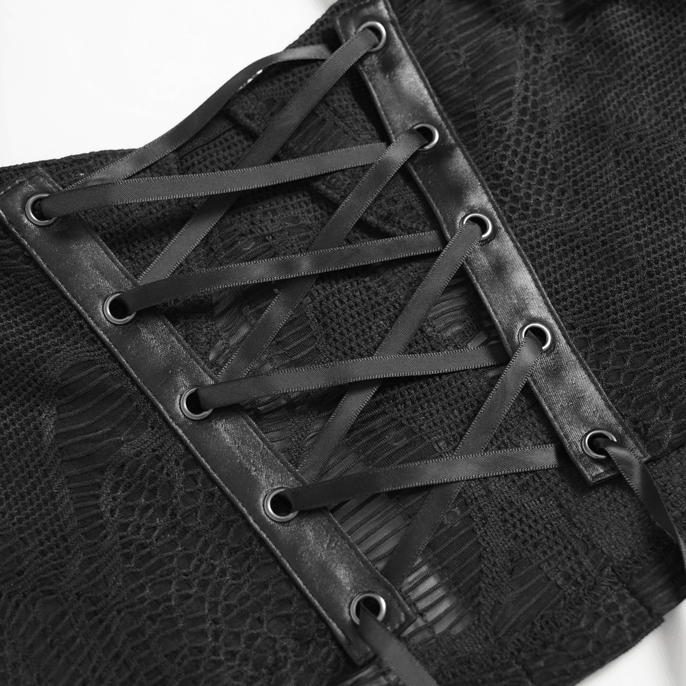 Black Gothic Chain Bustier Top with Lace Up Back