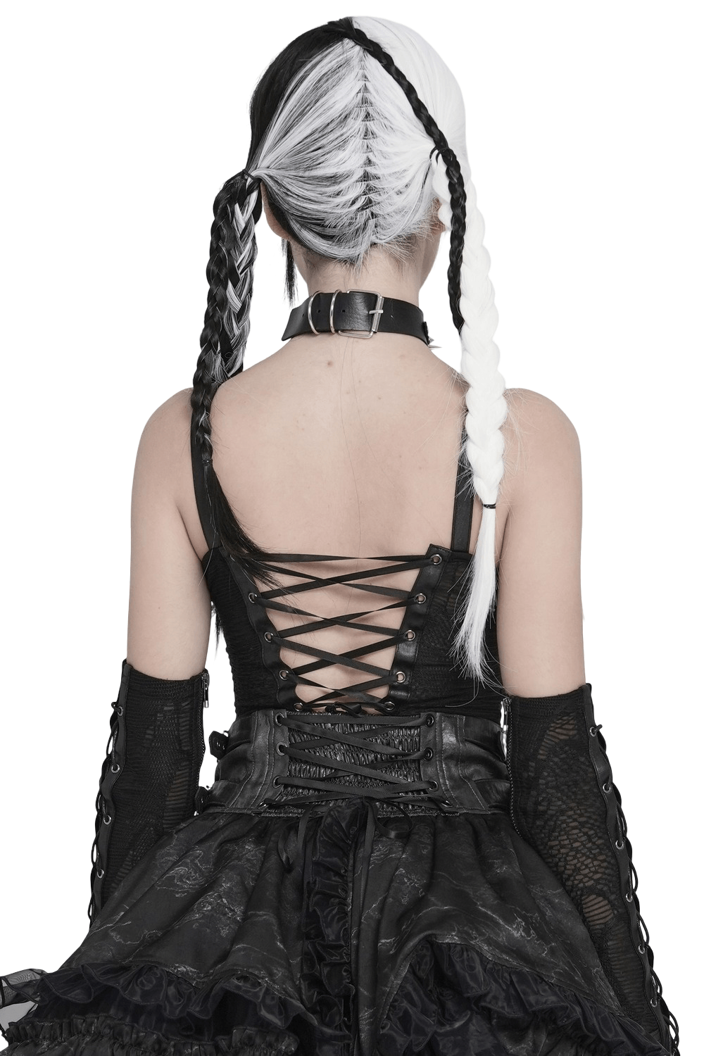Black Gothic Chain Bustier Top with Lace Up Back