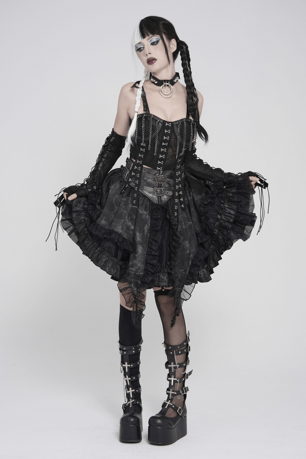 Black Gothic Chain Bustier Top with Lace Up Back