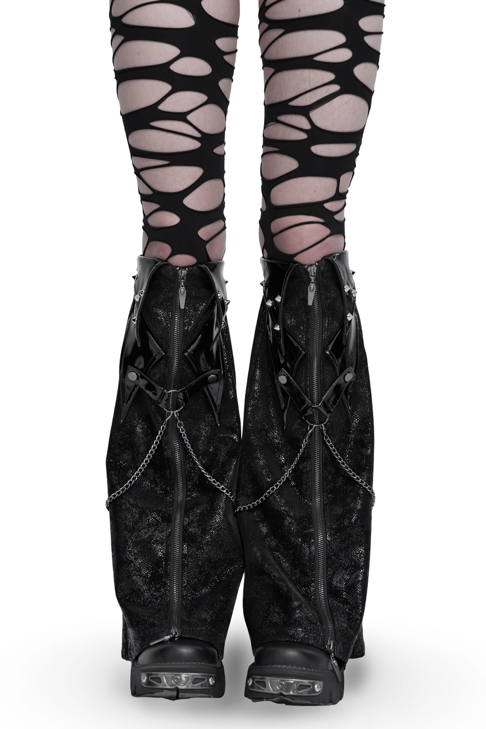 Black Gothic Chain Gaiters with Zippers and Spikes