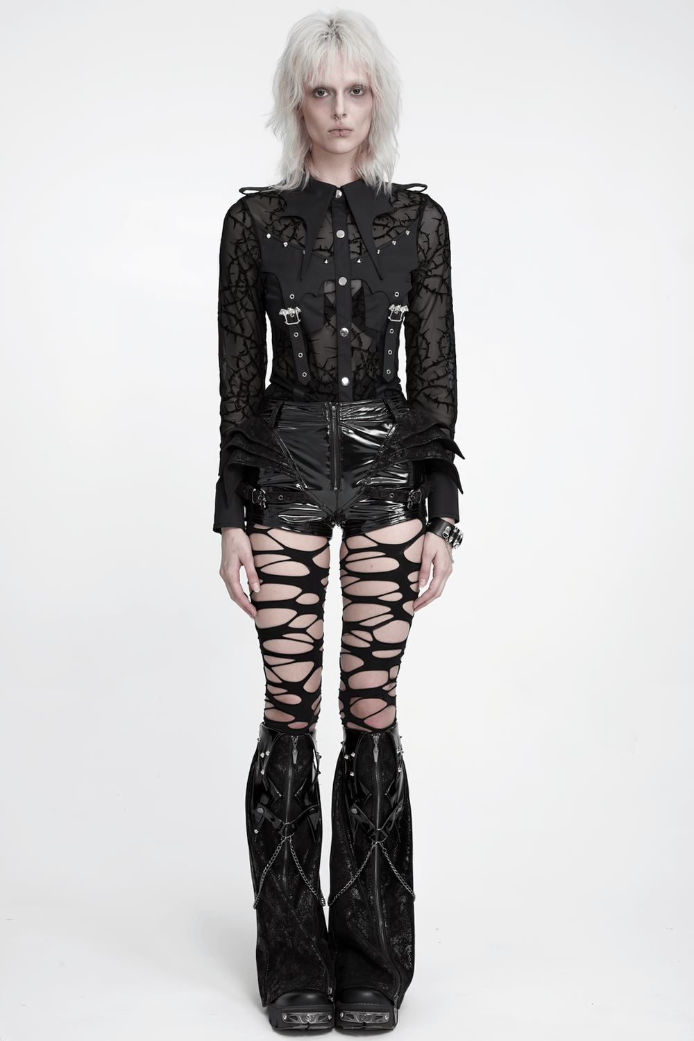 Black Gothic Chain Gaiters with Zippers and Spikes