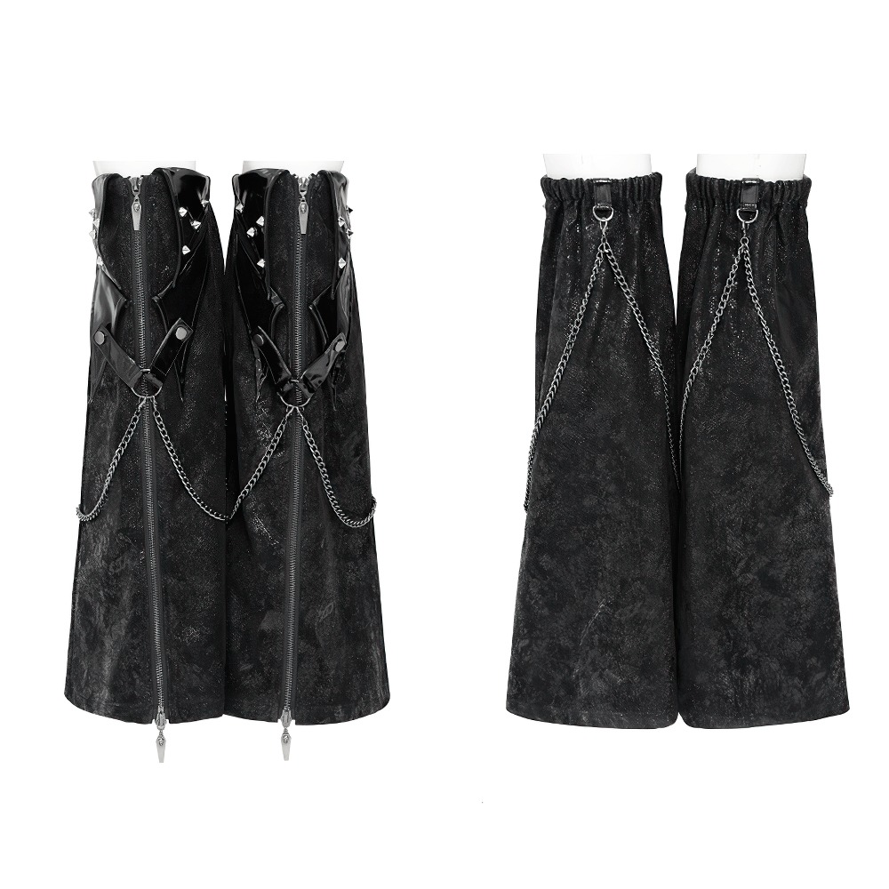 Black Gothic Chain Gaiters with Zippers and Spikes
