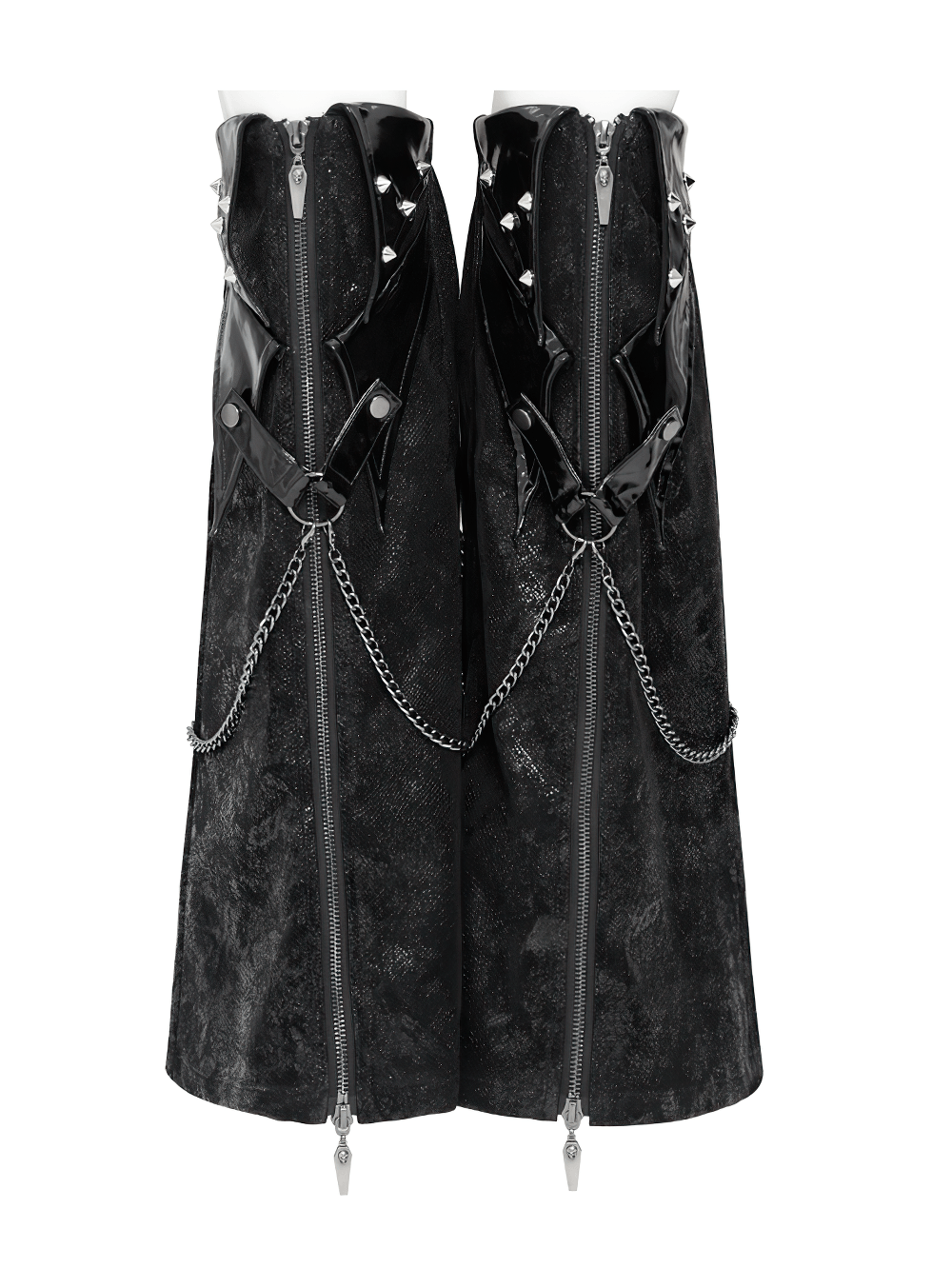 Black Gothic Chain Gaiters with Zippers and Spikes