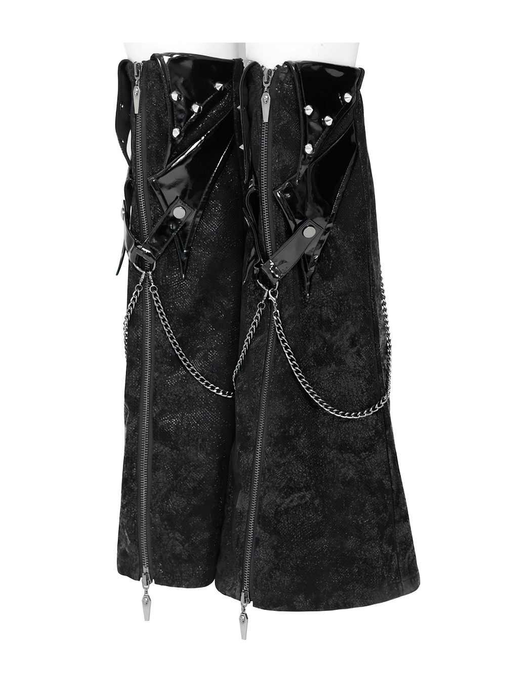 Black Gothic Chain Gaiters with Zippers and Spikes