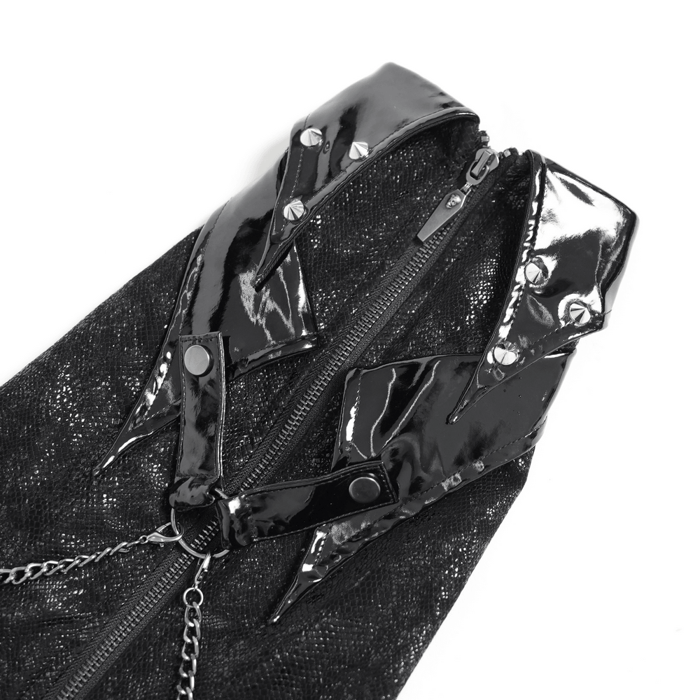 Black Gothic Chain Gaiters with Zippers and Spikes