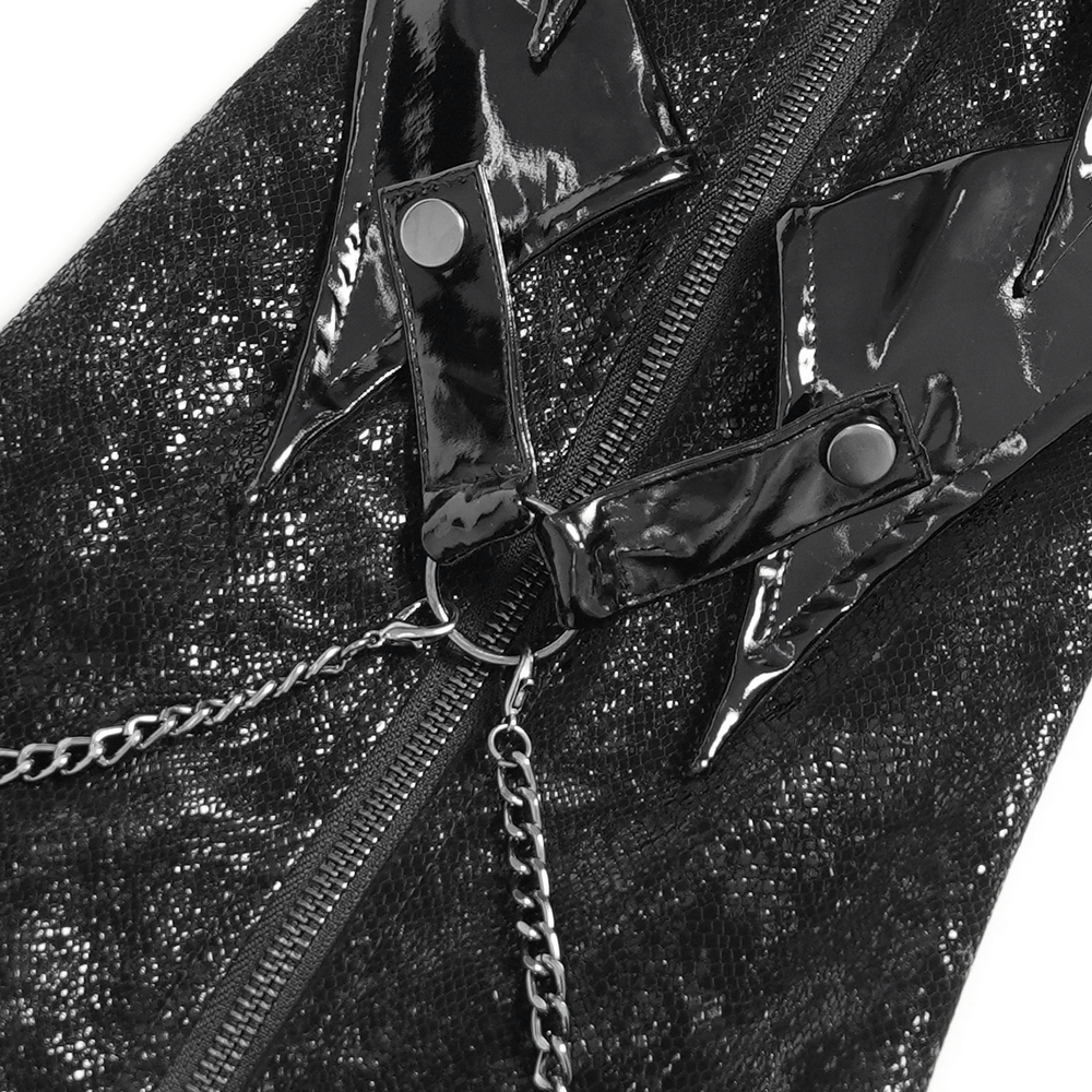 Black Gothic Chain Gaiters with Zippers and Spikes