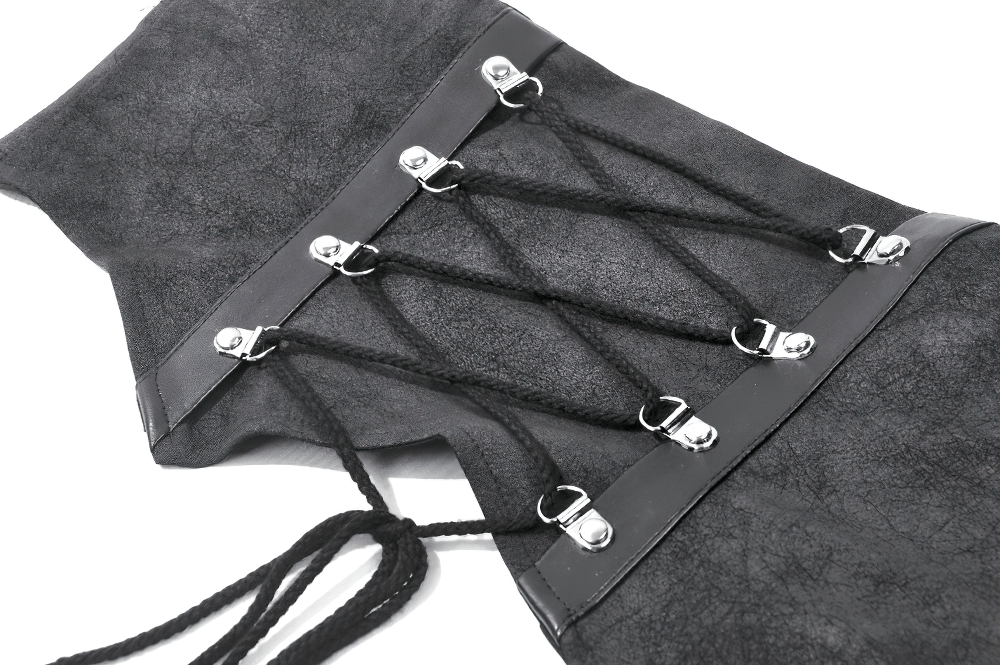 Black Gothic Corset Belt with Buckles and Lace-Up Back