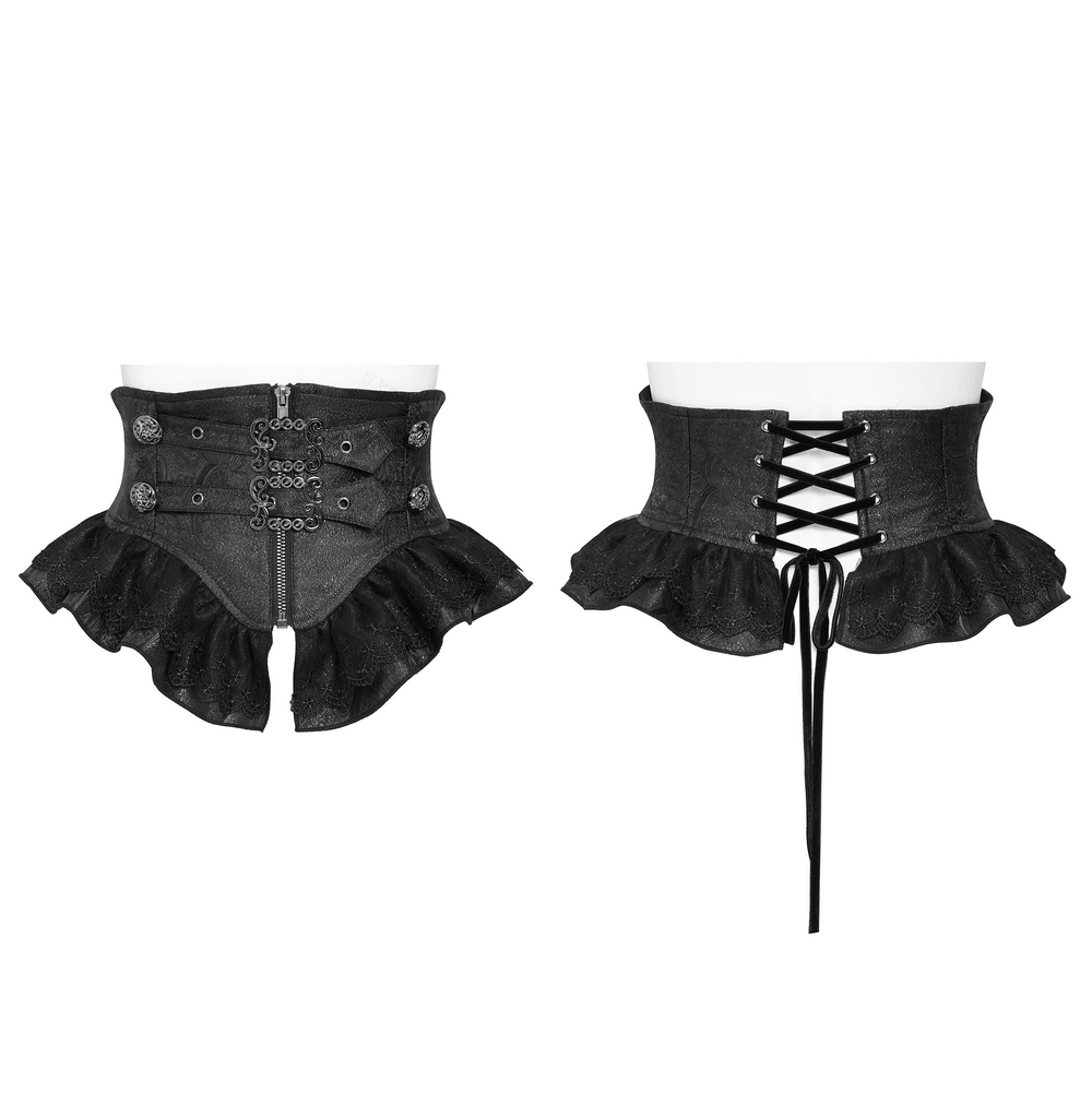 Black Gothic Corset Belt with Ruffles and Buckles