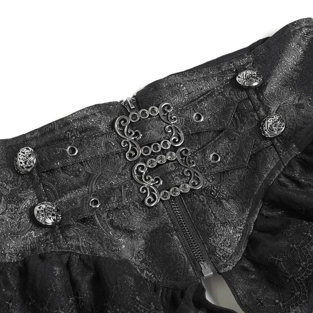Black Gothic Corset Belt with Ruffles and Buckles