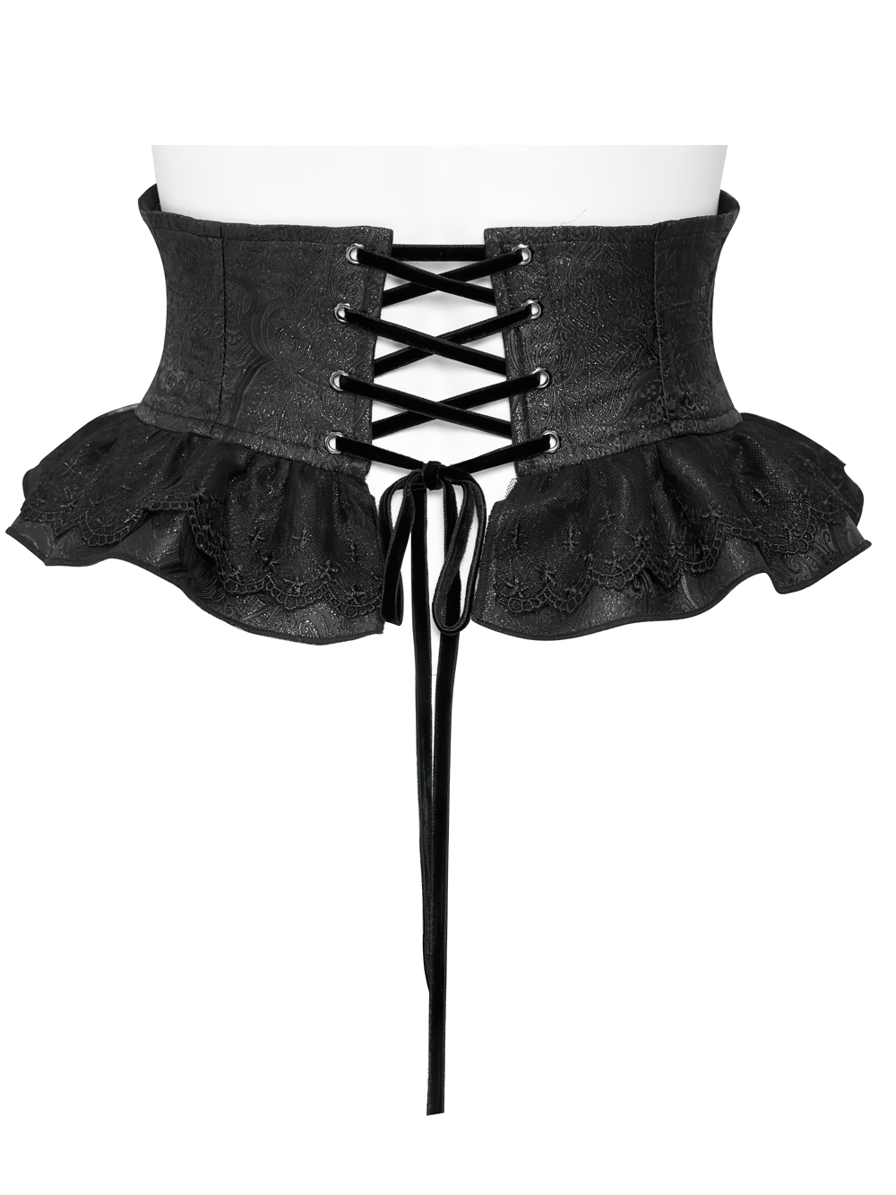 Black Gothic Corset Belt with Ruffles and Buckles