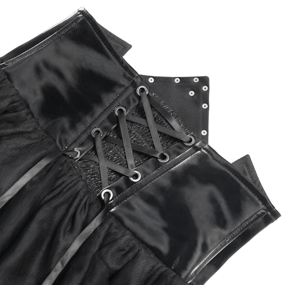 Black Gothic Corset Waist Mesh Maxi Skirt for Women