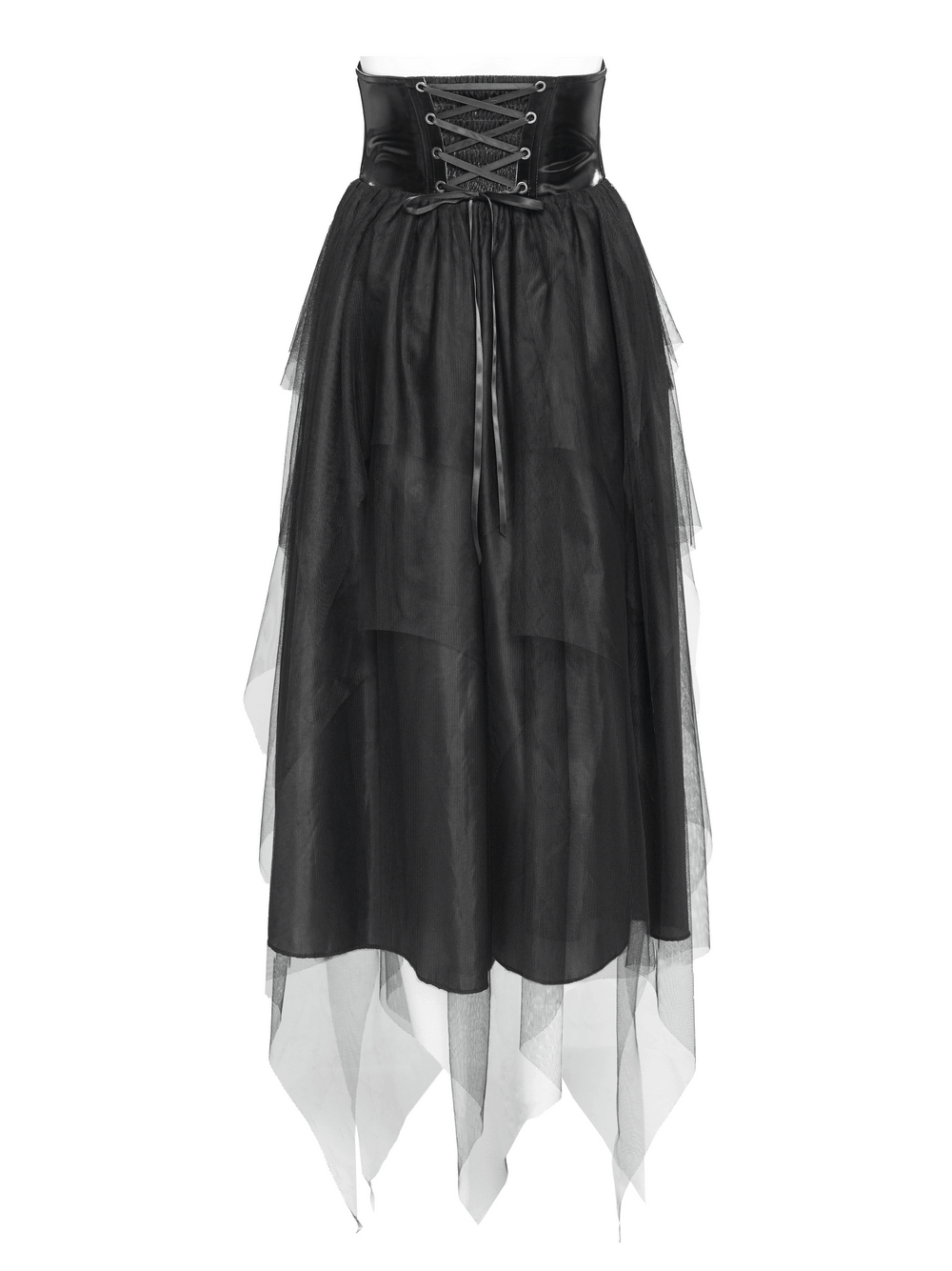 Black Gothic Corset Waist Mesh Maxi Skirt for Women