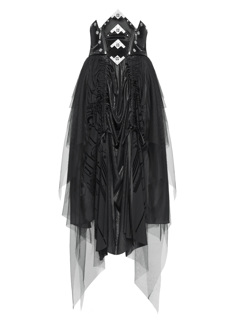 Black Gothic Corset Waist Mesh Maxi Skirt for Women