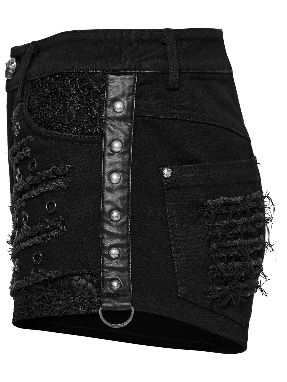 Black Gothic Distressed Denim Shorts with Eyelets