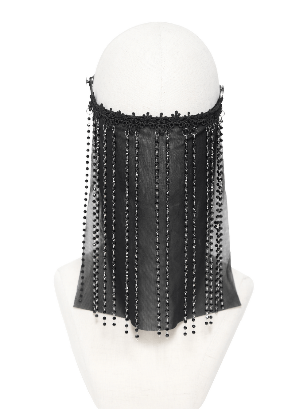 Black Gothic Face Veil Mask with Beaded Fringe