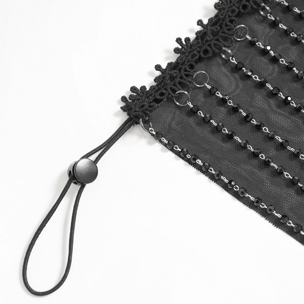 Black Gothic Face Veil Mask with Beaded Fringe