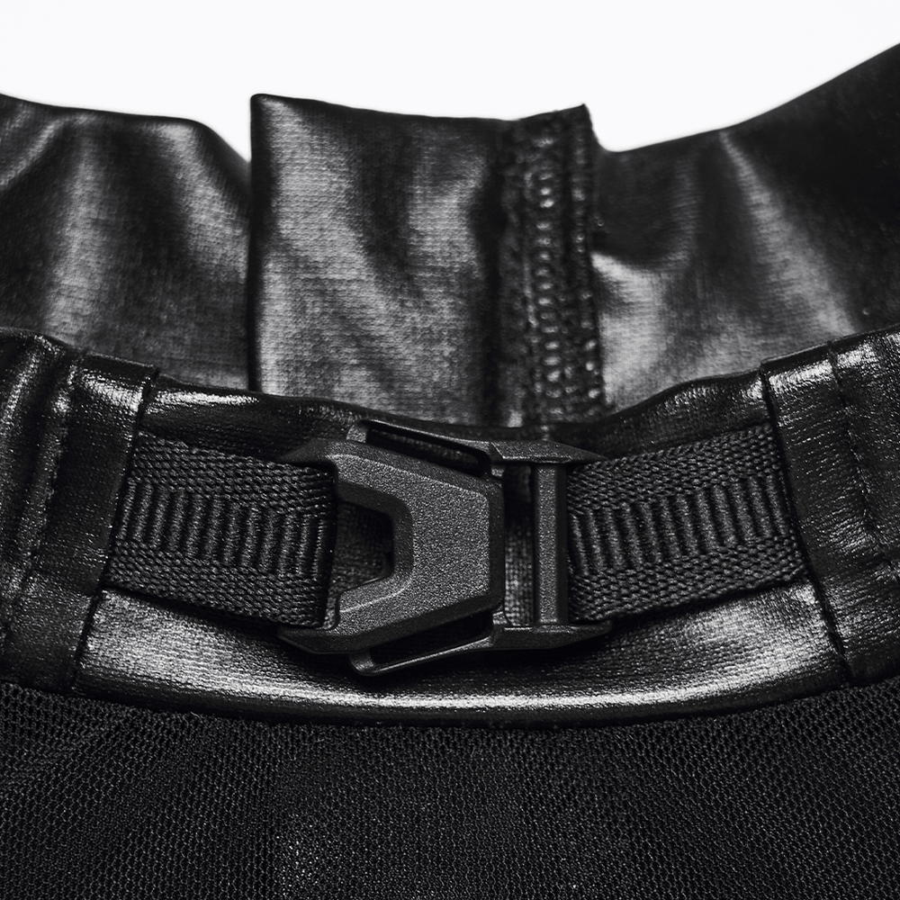 Black Gothic Faux Leather Top with Mesh Buckle Straps