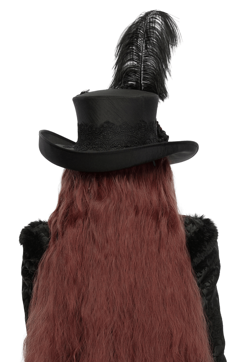 Black Gothic Feather Top Hat with Bloody Roses
