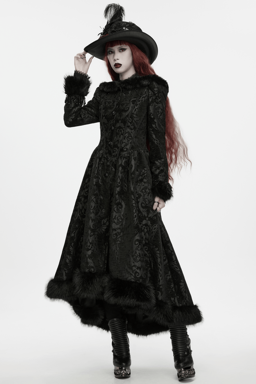 Black Gothic Feather Top Hat with Bloody Roses