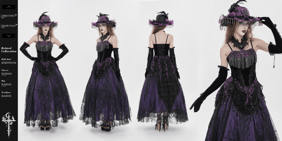 Black Gothic Fringe Corset Bustier with Purple Lace