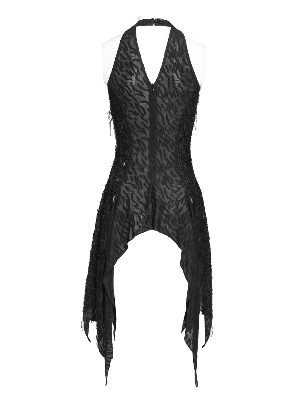 Black Gothic Halter Neck Top with Asymmetric Hemline