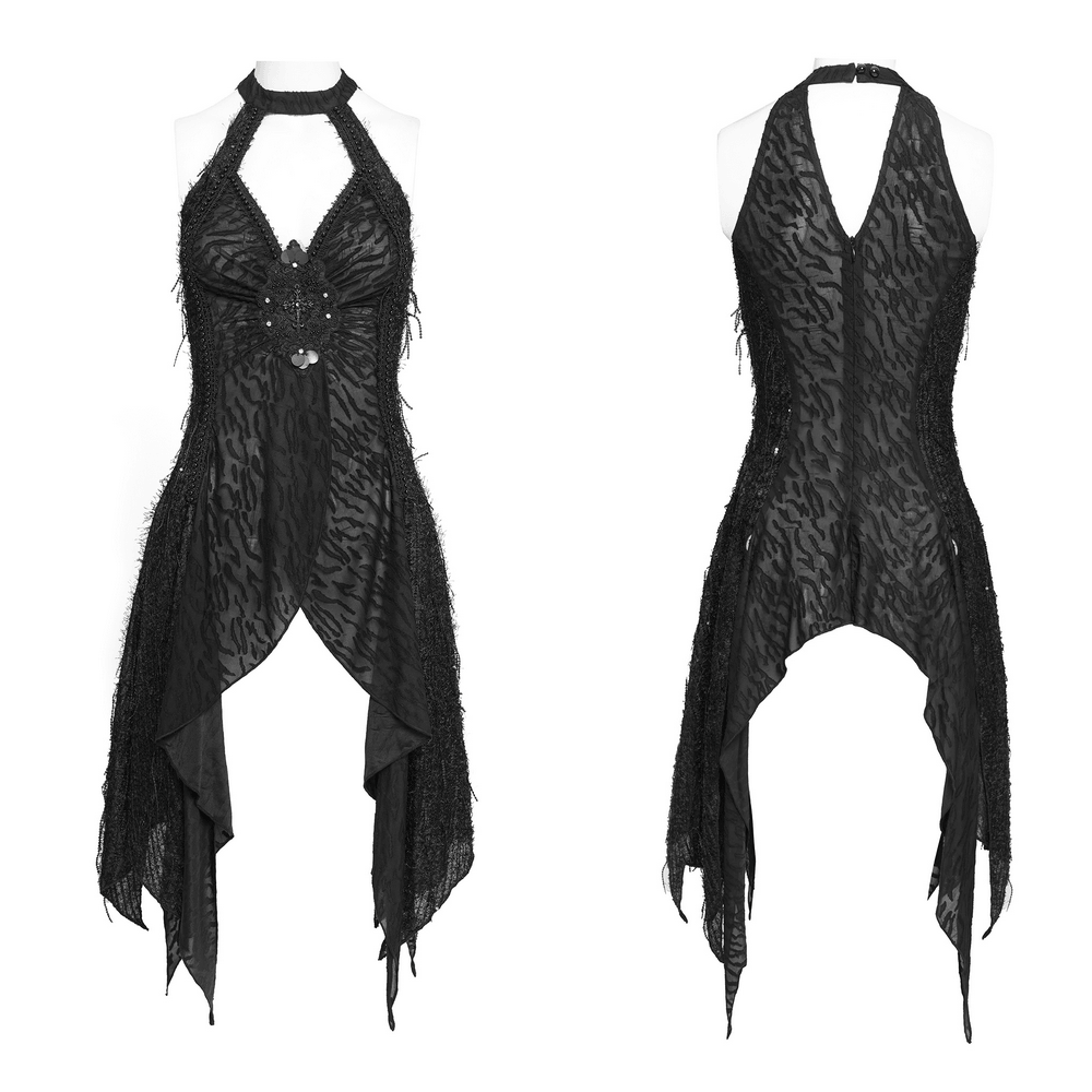 Black Gothic Halter Neck Top with Asymmetric Hemline