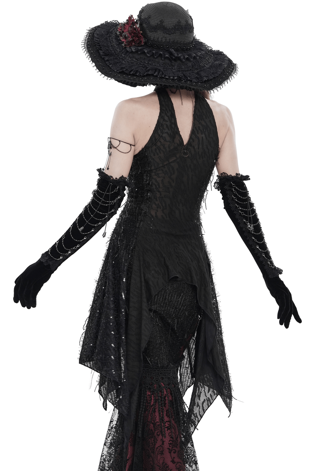 Black Gothic Halter Neck Top with Asymmetric Hemline