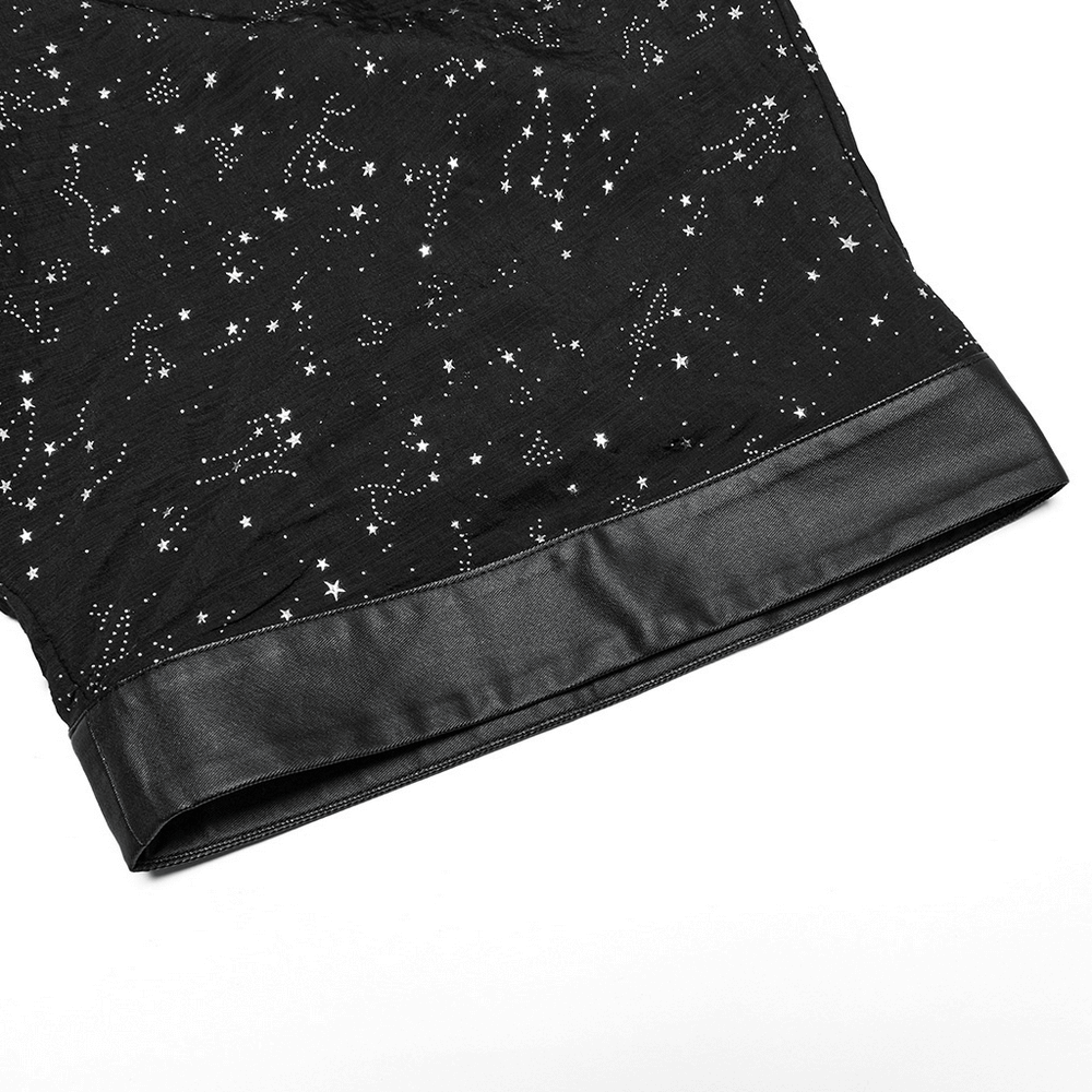 Black Gothic Kimono Cape with Starry Print and Waist Tie