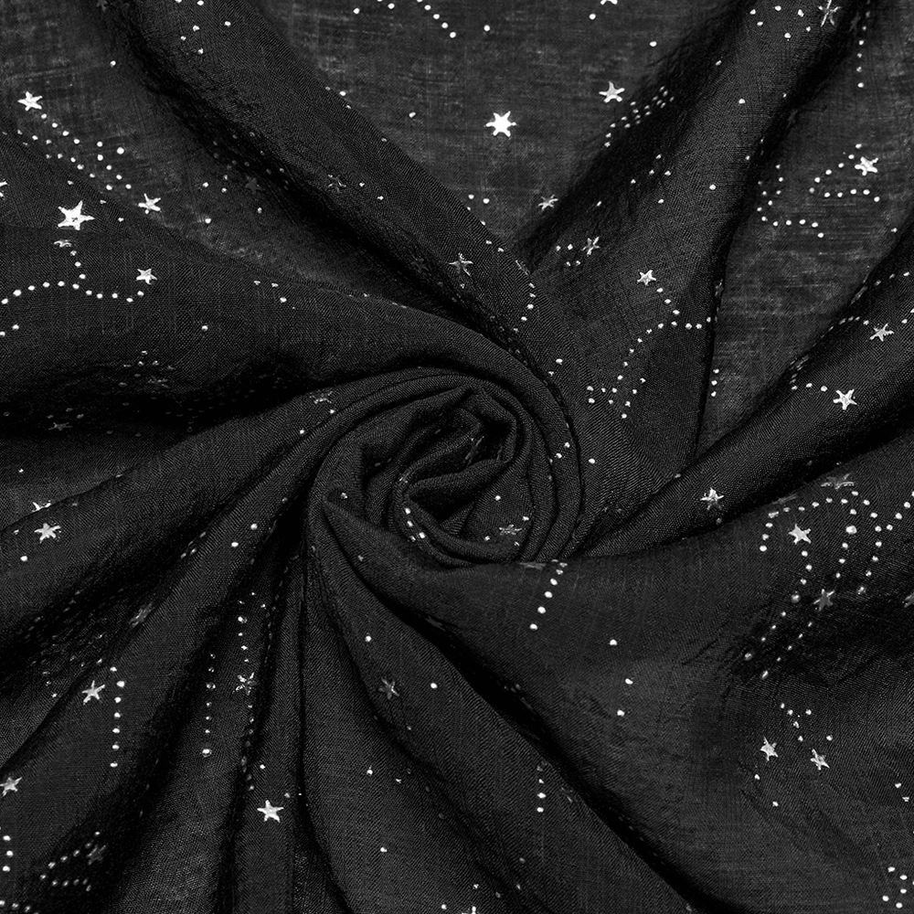 Black Gothic Kimono Cape with Starry Print and Waist Tie