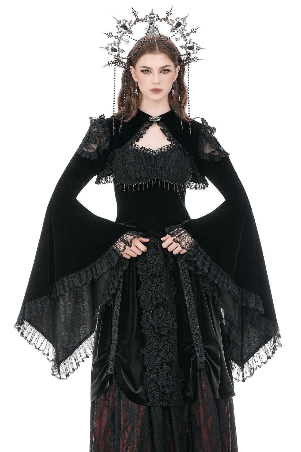 Black Gothic Lace Bolero Shrug with Bell Sleeves