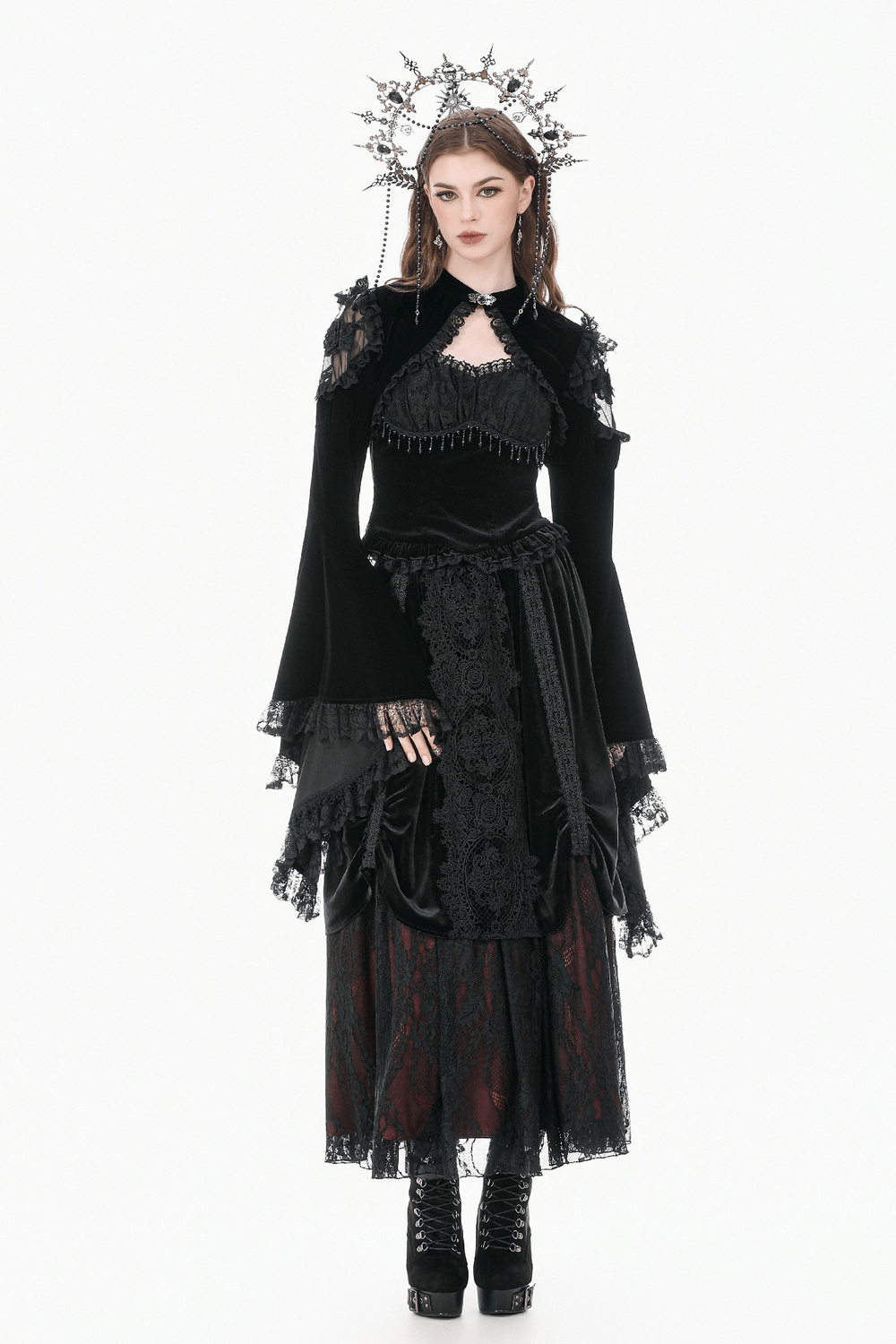 Black Gothic Lace Bolero Shrug with Bell Sleeves