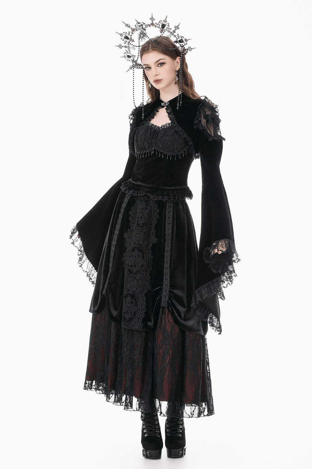 Black Gothic Lace Bolero Shrug with Bell Sleeves
