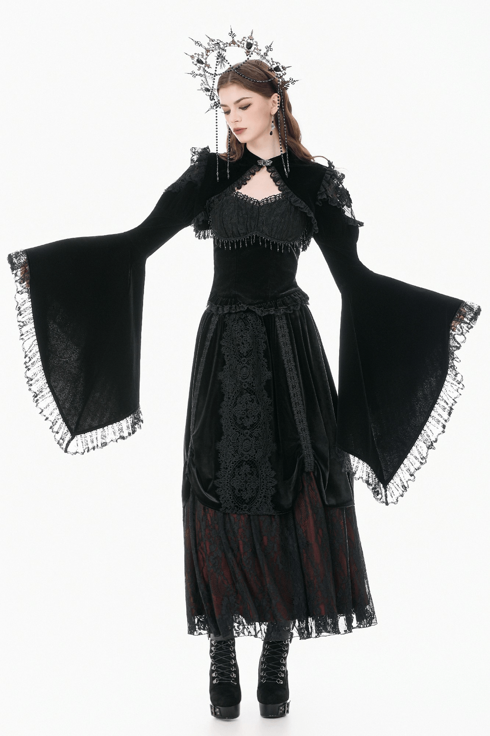 Black Gothic Lace Bolero Shrug with Bell Sleeves