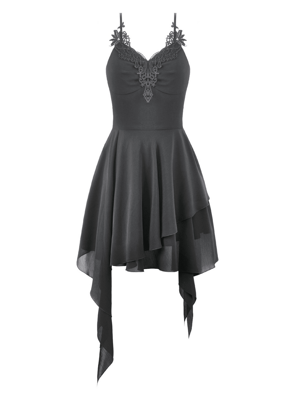 Black Gothic Lace Cami Dress with Asymmetric Hem