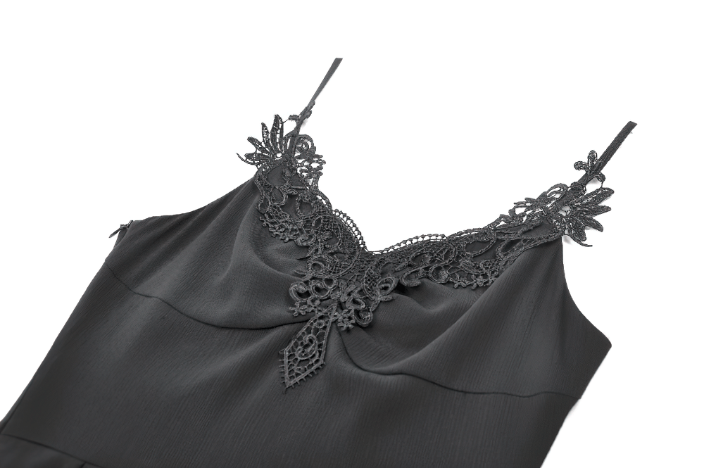 Black Gothic Lace Cami Dress with Asymmetric Hem