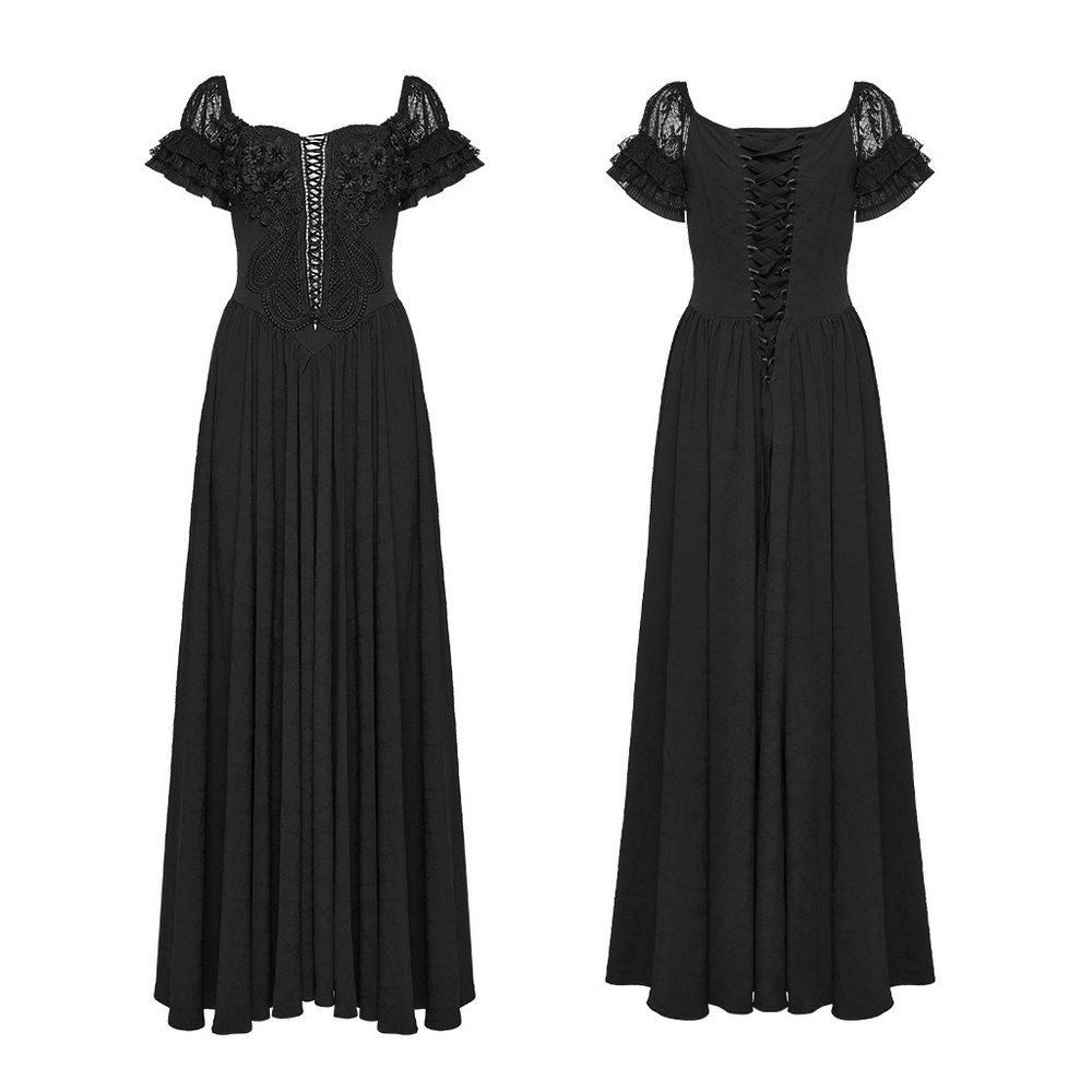 UK SALE of Black Gothic Lace Corset Maxi Dress with Victorian Style