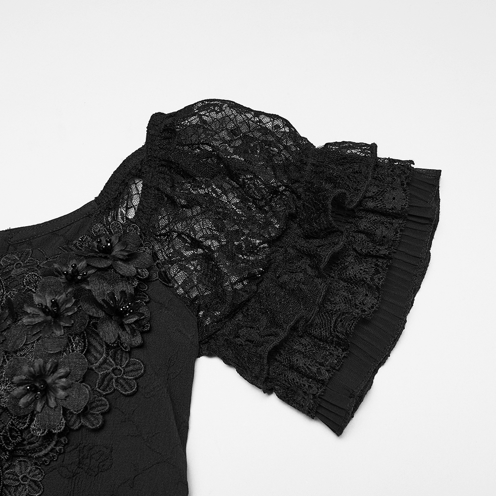 UK SALE of Black Gothic Lace Corset Maxi Dress with Victorian Style