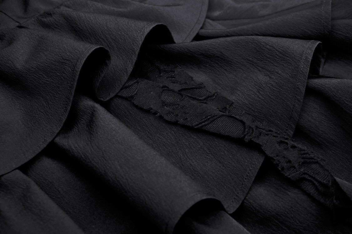 Black Gothic Lace High-Low Dress with Fringe Detailing