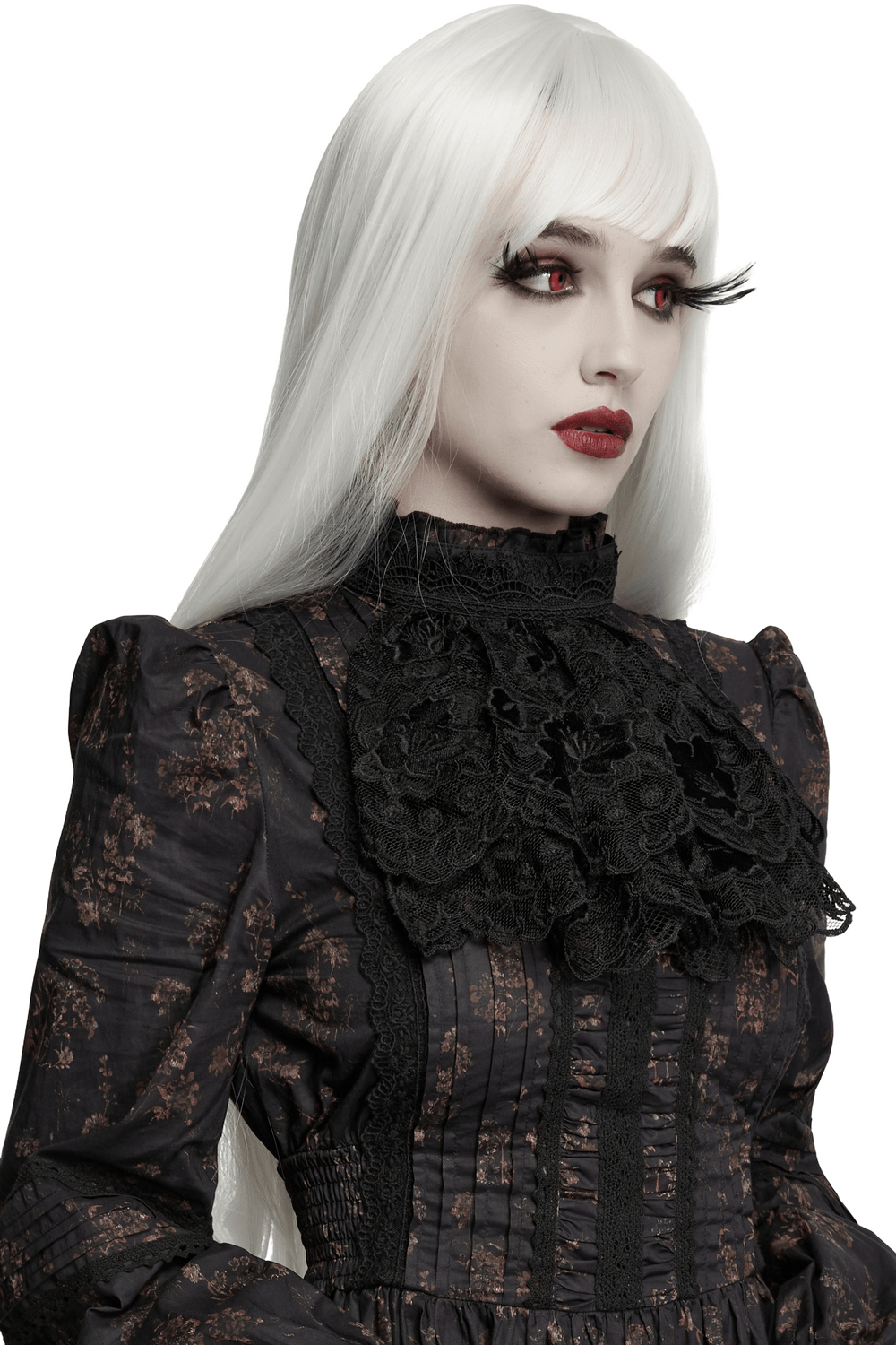 Black Gothic Lace Jabot Choker Collar with Ruffle Bib