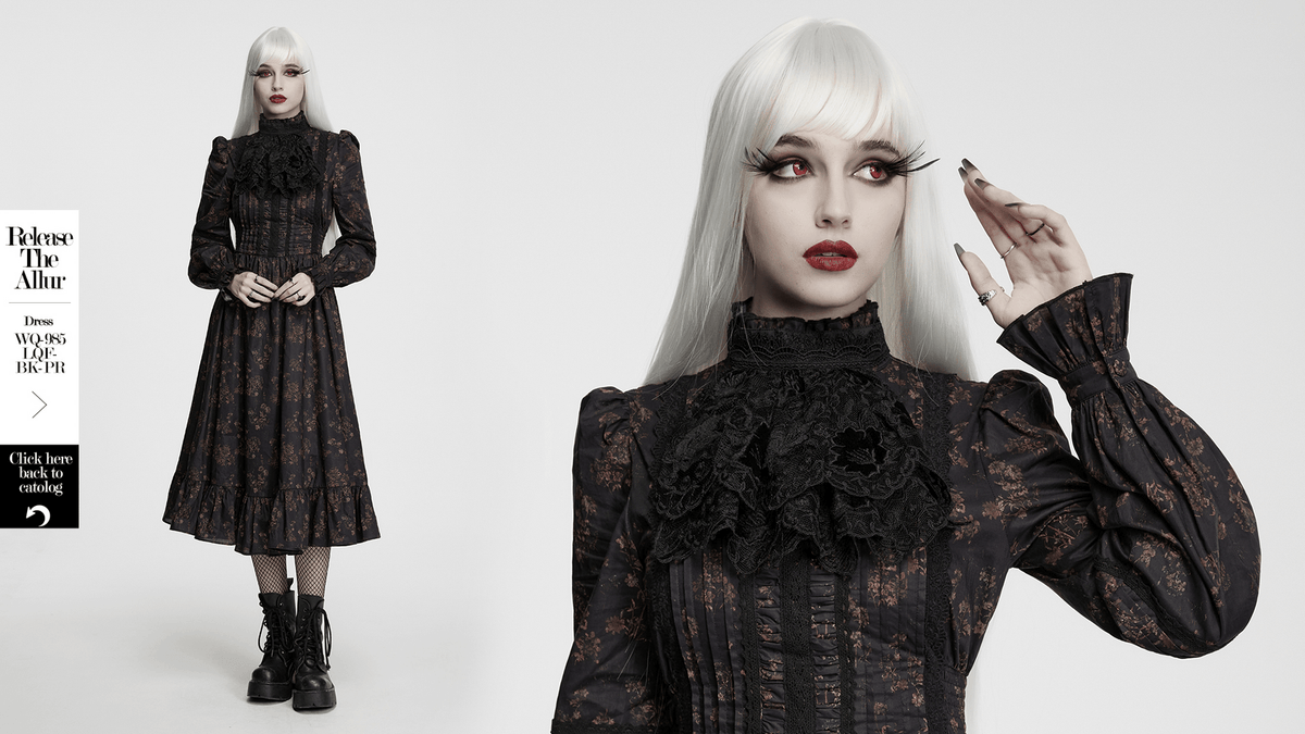 Black Gothic Lace Jabot Choker Collar with Ruffle Bib