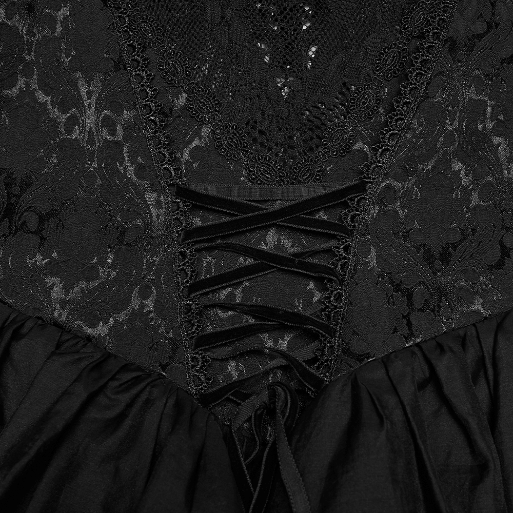 EU SALE of Black Gothic Lace Maxi Dress with Ruffle Sleeves