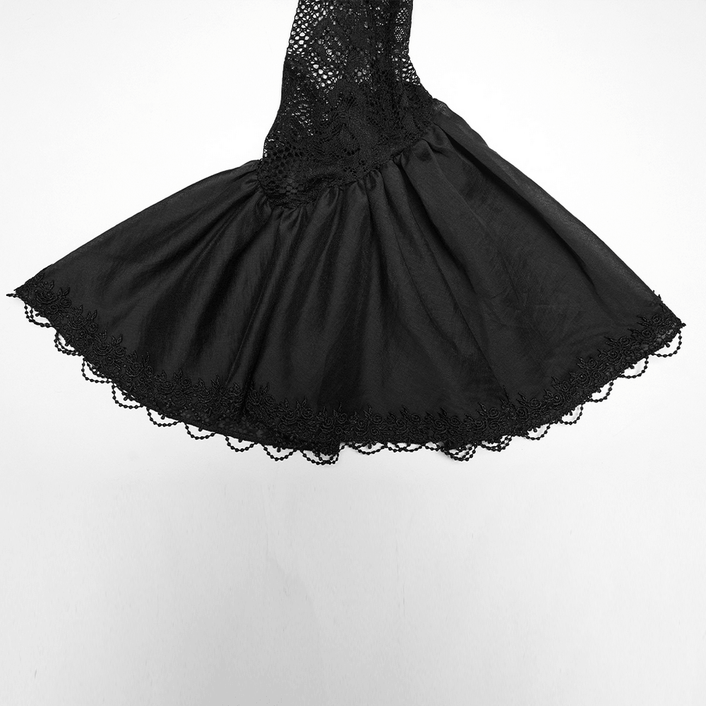 EU SALE of Black Gothic Lace Maxi Dress with Ruffle Sleeves