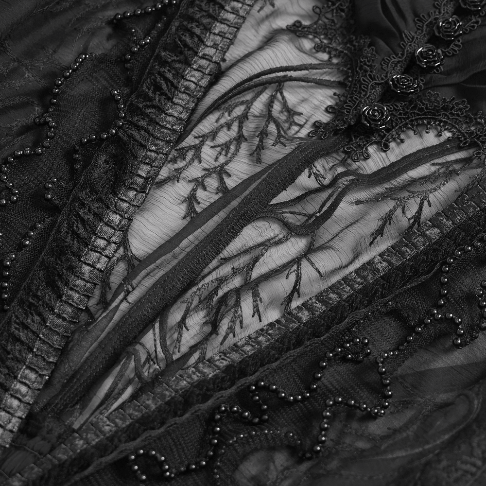 Black Gothic Lace Mesh Maxi Dress with Short Sleeves